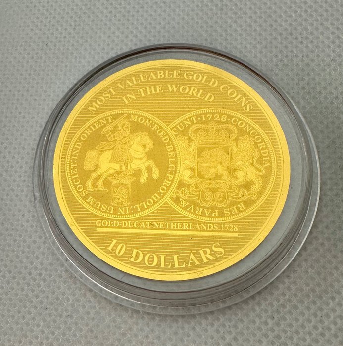 Insulele Solomon. 10 Dollars Gold Ducat Netherlands 1728, 1/100 Oz (.999) Prooflike  (Fără preț de rezervă)