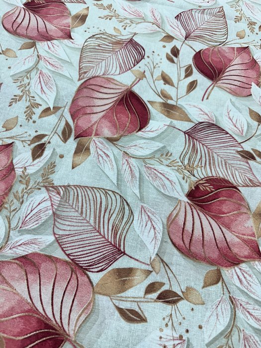 Elegant stof med all-over dekoration i tropisk chik stil med blade i lurvede pasteltoner - Tekstil  - 2.8 m - 2.5 m