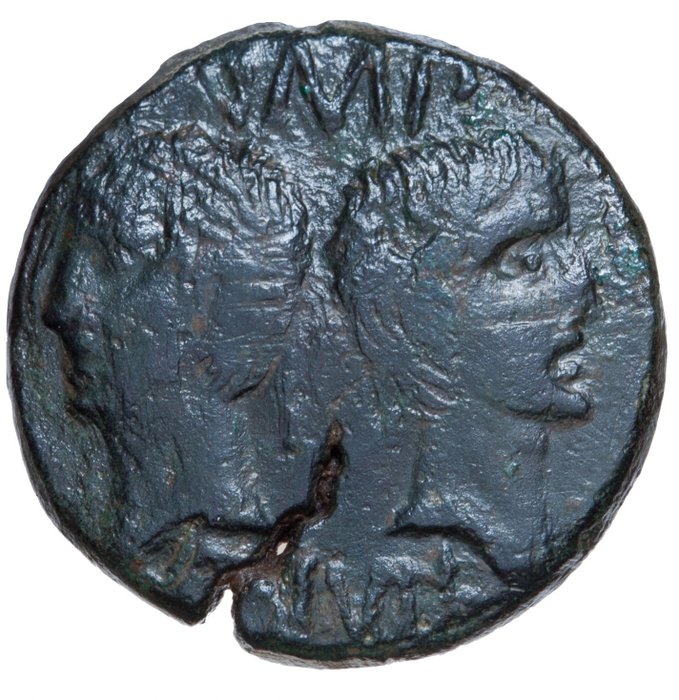 Império Romano. Augusto (27 AC-14 DC). Dupondius with Agrippa. Countermarked  (Sem preço de reserva)