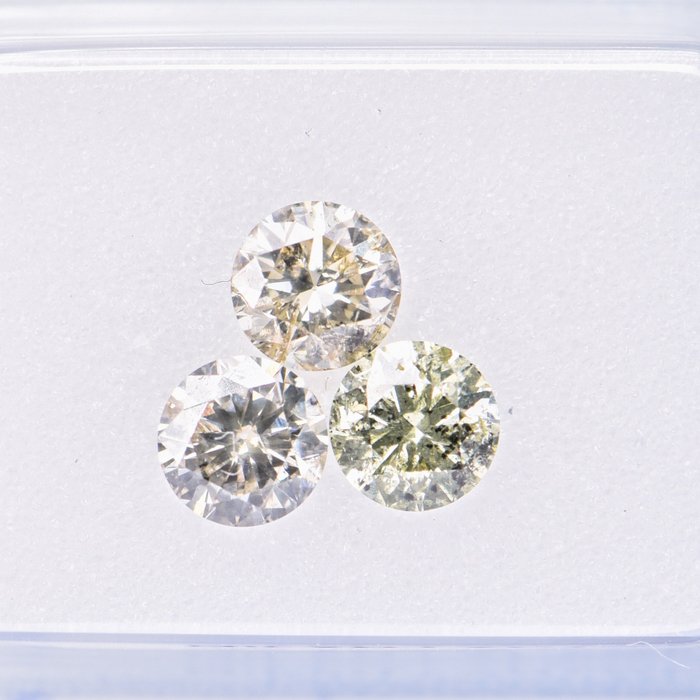 3 pcs Diamant - 1.17 ct - Rond - Light Colors Greenish Yellow, Yellowish Gray, Gray - SI2 - I1 Excellent/VG  **No Reserve Price**