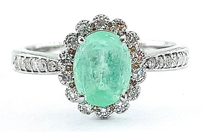 Zonder Minimumprijs - Ring Witgoud Smaragd - Diamant 