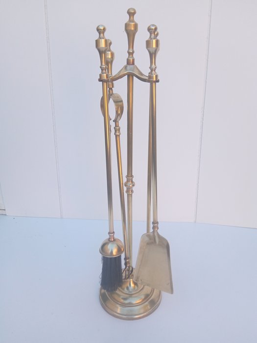 Fireplace accessory - Brass fireplace set with 4 tools - Brass