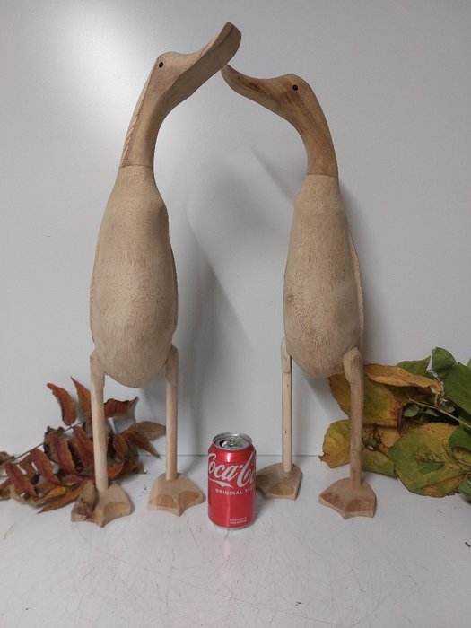 Estatua, set of 2 handmade wooden ducks 60 cm high - 60 cm - Madera