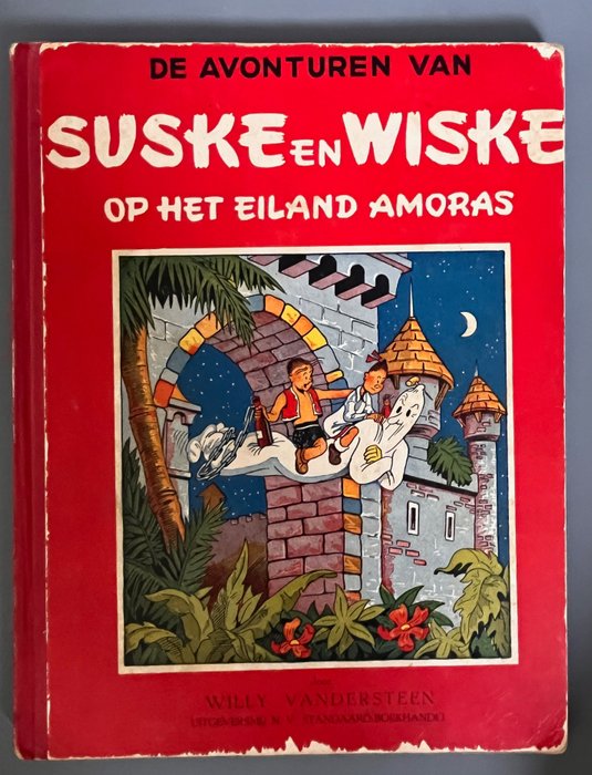 Suske en Wiske - Op het eiland Amoras + handetekening - 1 Album - Genoptryk - 1956