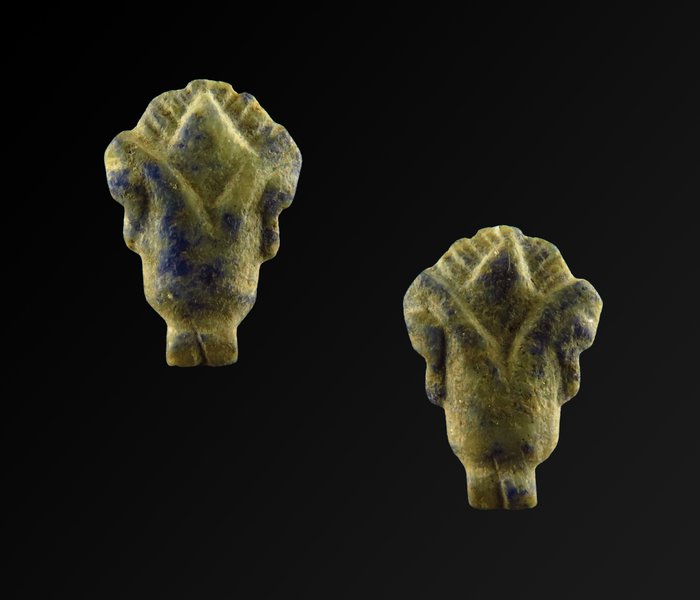 古埃及 青金石 雙面蓮花護身符 - 1.7 cm  (沒有保留價)