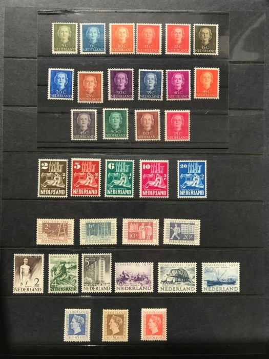 Holanda 1948/1952 - Seleção de selos MNH incluindo Juliana 'en face' valores baixos, tipo 'Hartz' etc.