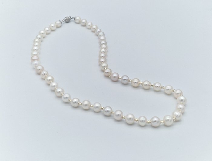 Ohne Mindestpreis - Halskette - 18 kt Weißgold Perle 
