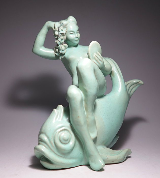Komlós Ceramics - Komlós Brothers - Sculptură, Art Deco Lady(28,5cm) - 28.5 cm - TeracotÄƒ