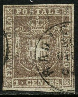 Italienische antike Staaten - Toskana 1860 - Provisorische Regierung 1 lila Cent mit breiten Rändern. Wunderschön. - Sassone N. 17a