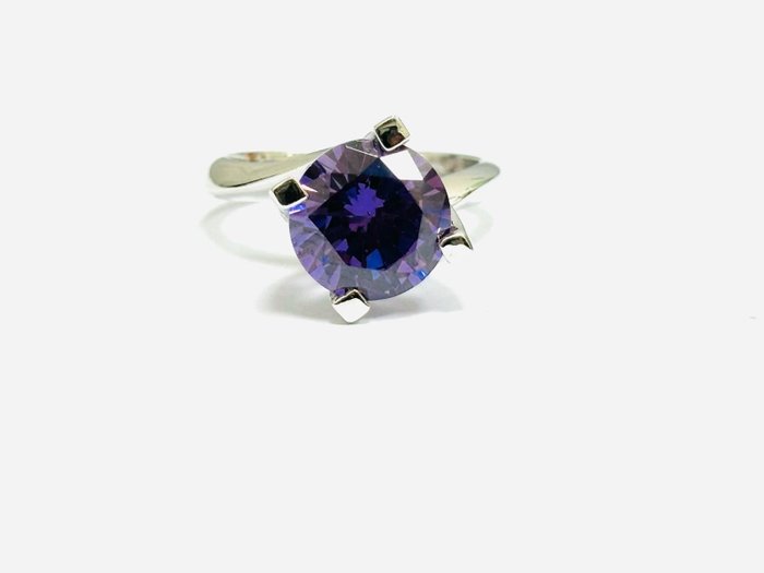 订婚戒指 - 18K包金 白金 -  4.00 tw. 紫水晶 