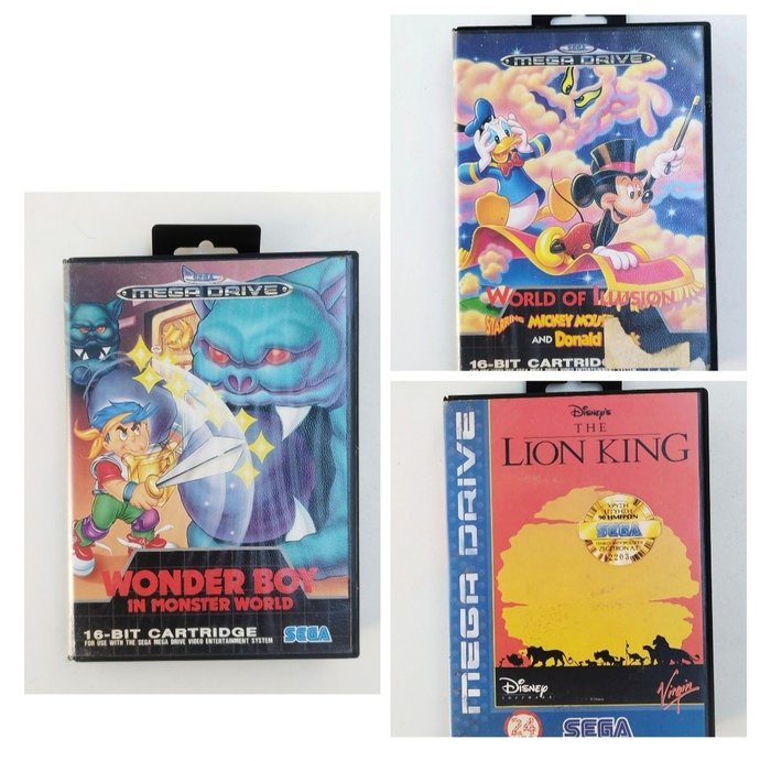 Sega - Mega Drive - Wonder boy in monster world, world of illusion, the Disney Lion King - Videospiel (3) - In Originalverpackung