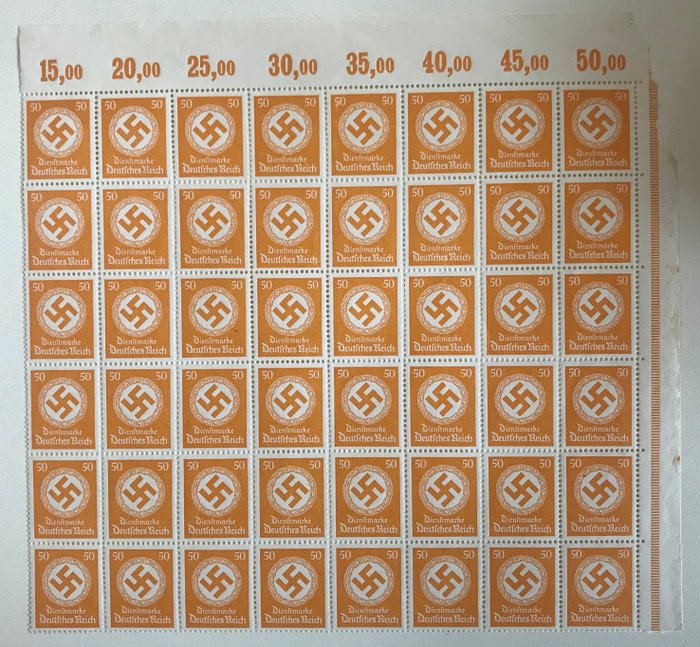 德意志帝国 1934 - 服务 50 Pf，带水印页部分，带上边距 - Michel D 143 P OR ndgz