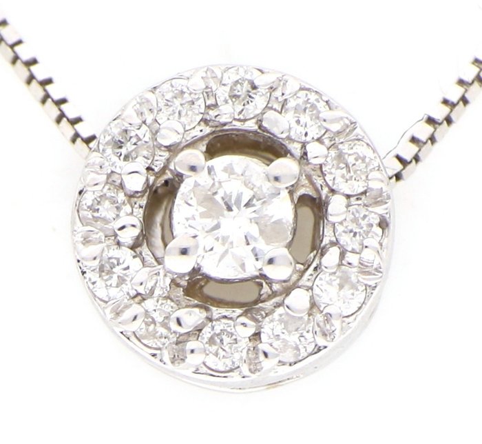 Ohne Mindestpreis - Halskette mit Anhänger - 18 kt Weißgold, NEU -  0.20 tw. Diamant  (Natürlich)