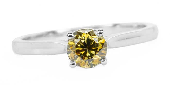 没有保留价 - 戒指 - 18K包金 白金 -  0.66 tw. 黄色 钻石  (天然色彩的) 