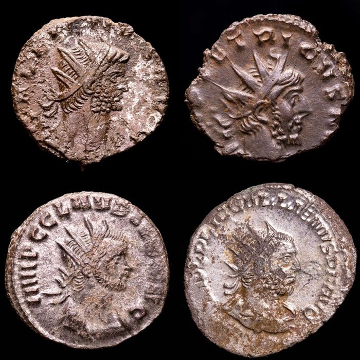 Romarriket. Gallienus, Tetricus I, Claudius II & Valerian I. Lot comprising four (4) antoninianus From Rome, Cologne & Antioch mint.  (Ingen mindstepris)