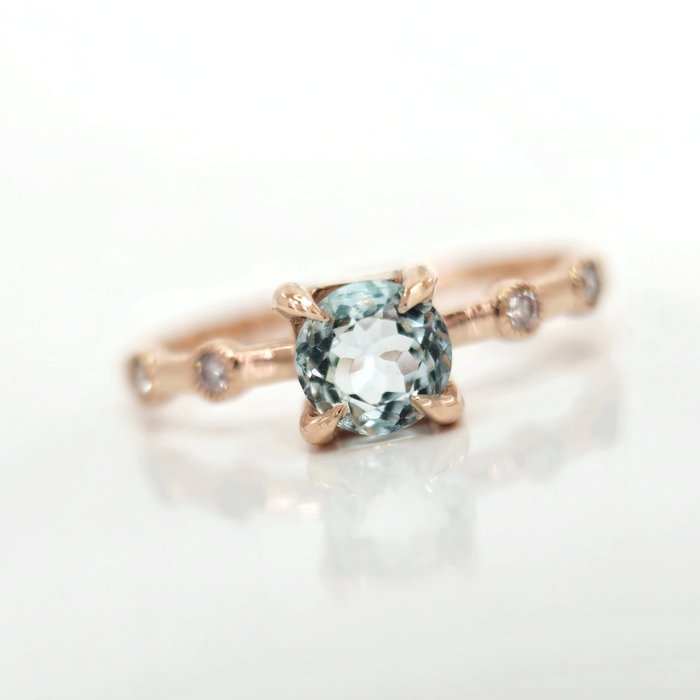 14 karat Rosegull - Ring - 0.50 ct Akvamarin - Diamant