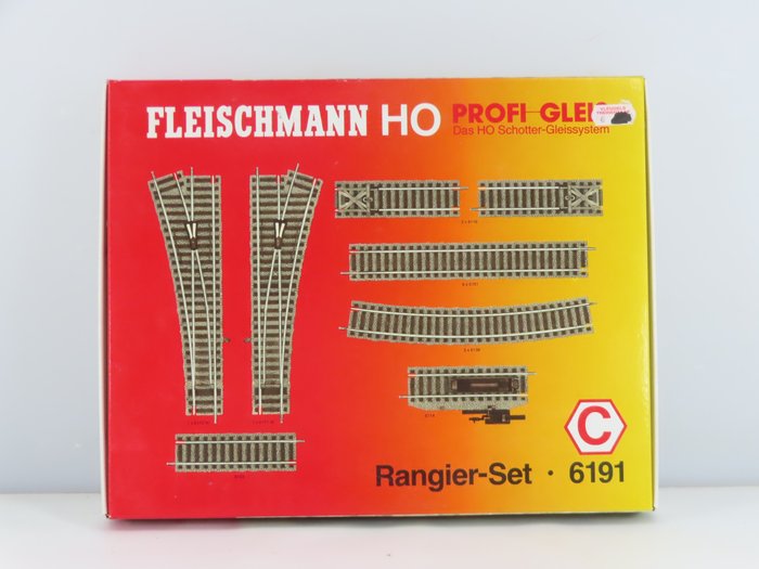 Fleischmann H0 - 6191 - Spår för modelltåg (1) - 14-delat "Rangier set" med raka och böjda skenstycken och manuell vänster/höger-omkopplare,