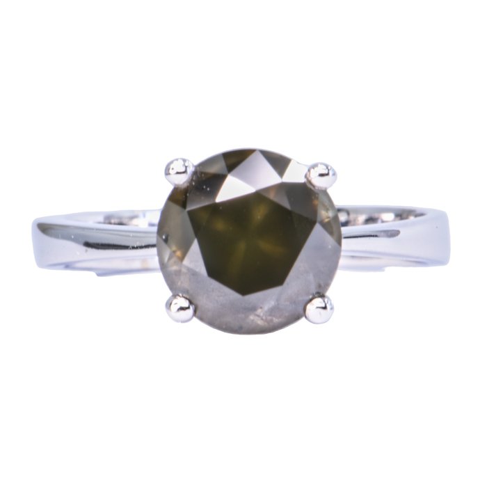 Sem preço de reserva - Anel - 14 K Ouro branco -  2.25 tw. Cinzento Diamante  (Colorido natural) 