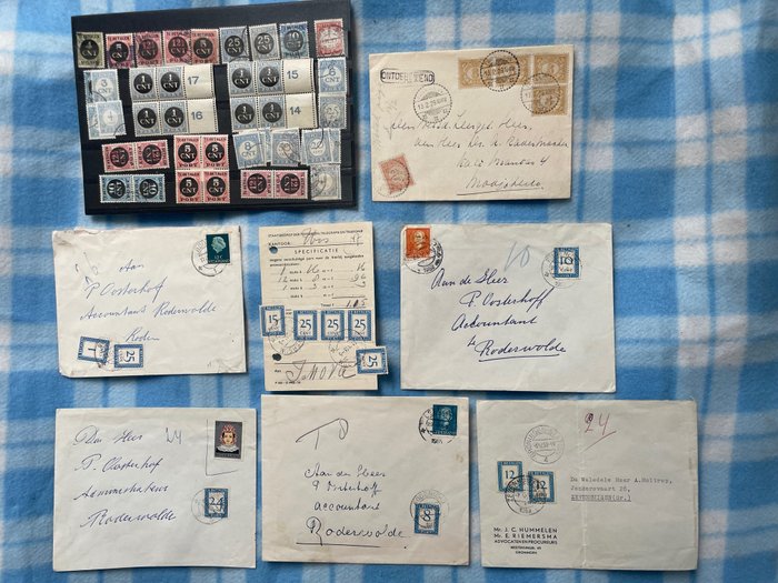 Niederlande 1912/1938 - Schöne Briefmarkensammlung - NVHP Nrs. P67a +2x 68a Keerdruk +3x blokken van 4 + 7 Brieven met Port