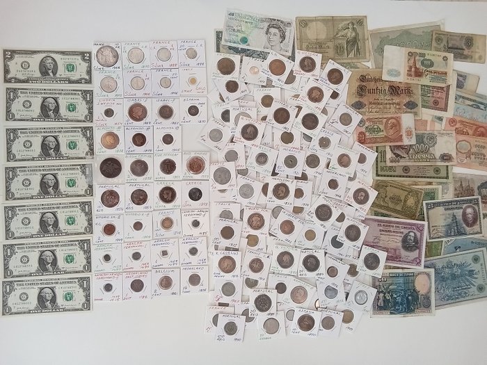 Welt. 43 coins in total including old and rare ones with 45 banknotes 1458 - 1960s  (Ohne Mindestpreis)