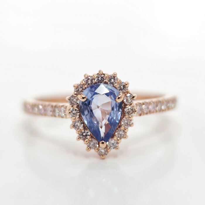 14K包金 玫瑰金 - 戒指 - 0.75 ct 蓝宝石 - 钻石