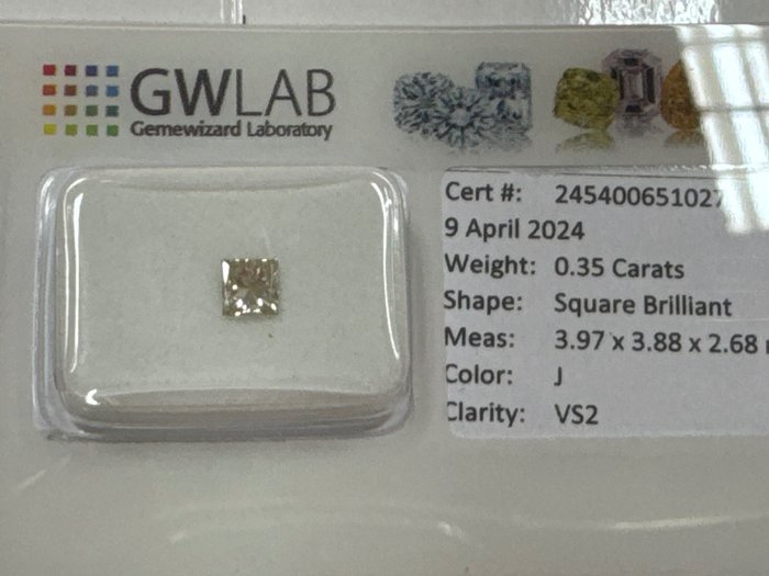 1 pcs 钻石 - 0.35 ct - 方形 - J - VS2 轻微内含二级, No reserve price
