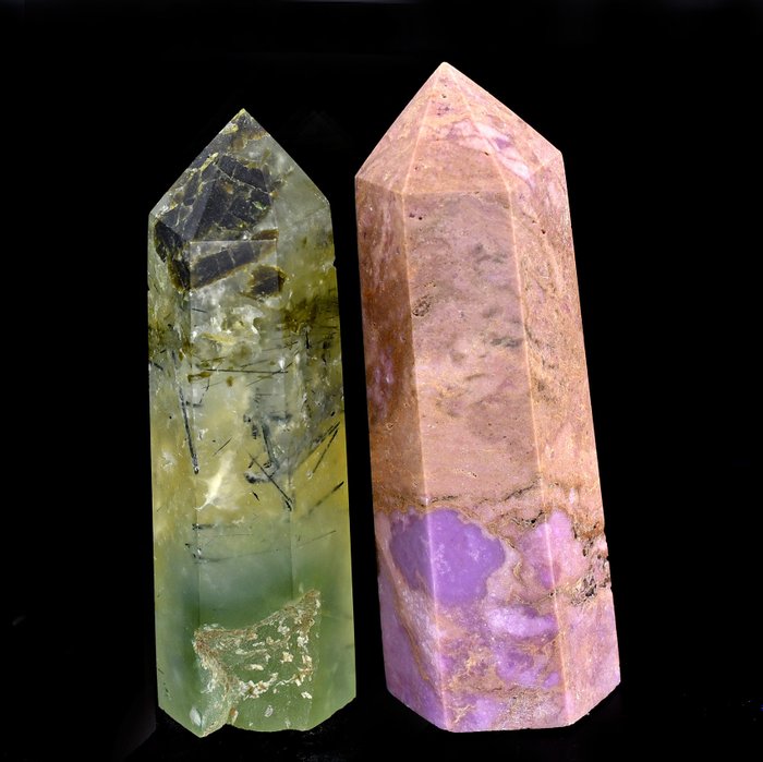 全新稀有天然紫色磷鐵礦 和葡萄石點 - 高度: 8.5 cm - 闊度: 2.9 cm- 181 g - (2)