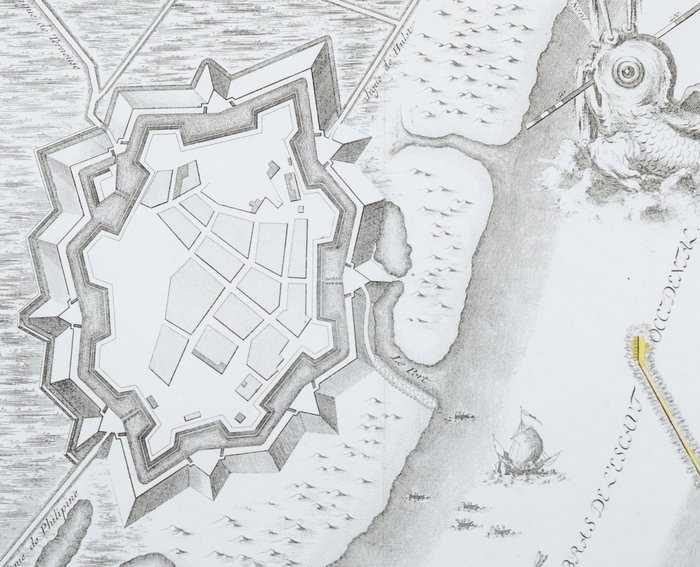 Holandia, Mapa - Zeeuws-Vlaanderen: Hulst-Sluis-Sas van Gent-Axel; Lattré Paris - 1747