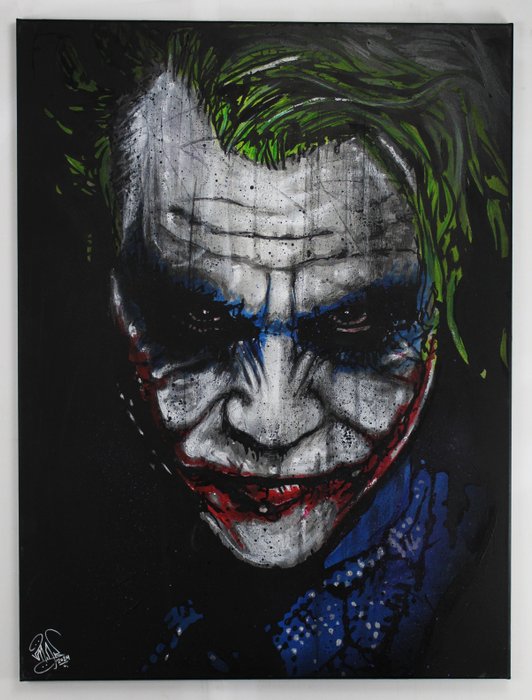 Joker - Heath Ledger - The Dark Knight - By PopArt Artist Vincent Mink - Handpainted and signed - Portrait