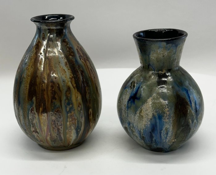 Roger Guérin - Grès de Bouffioulx - Art Deco - Vase (2)  - Technique du sel et du feu du grès flammé