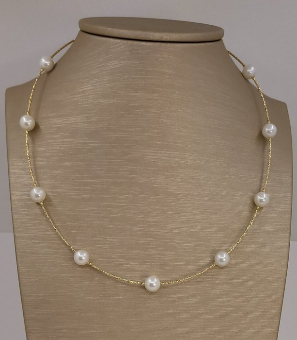 ALGT Certified Akoya Pearls - Collier - 18 carats Or jaune 