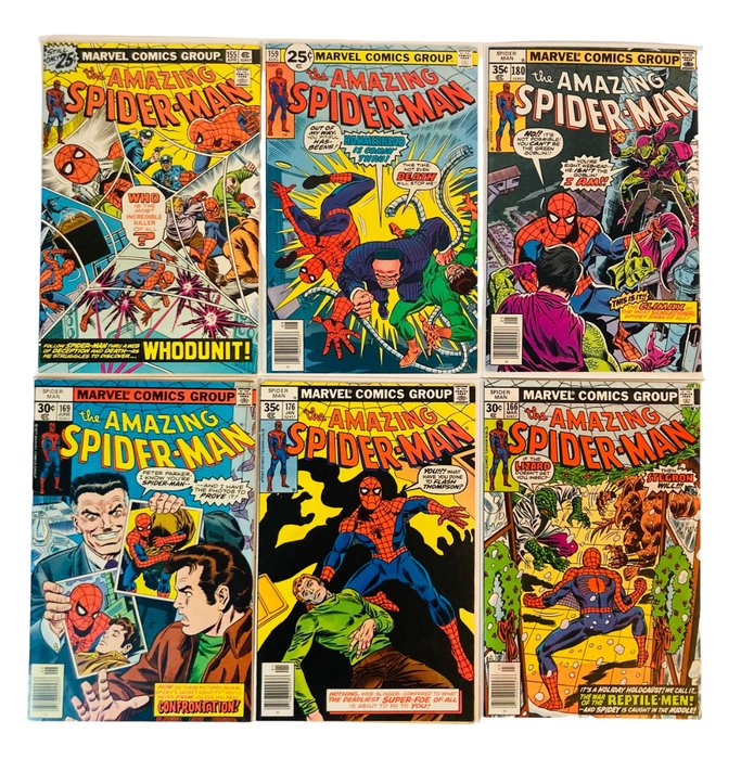 Amazing Spider-Man #155 #159 #166 #169 #176 #180 - High Grades - 1st app of Leroy Tallon / Spider-Slayer Mark V /  Dr. Bart Hamilton - 6 Comic - Første udgave - 1976/1978