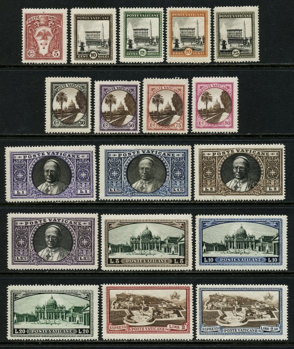 Vatikanstadt 1933 - Gärten und Medaillons, komplette Serie mit 18 Werten - 19/34+E3/4