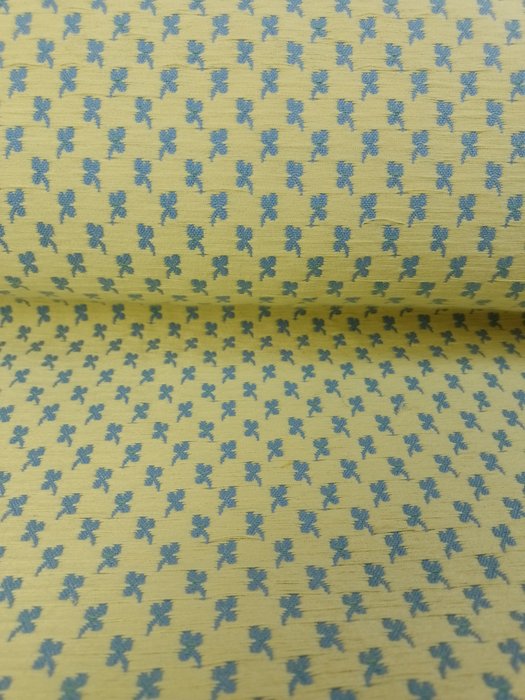 Prächtige Jacquard-Webstuhlarbeit in Gelb mit hellblauen Motiven - Polsterstoff  - 500 cm - 140 cm
