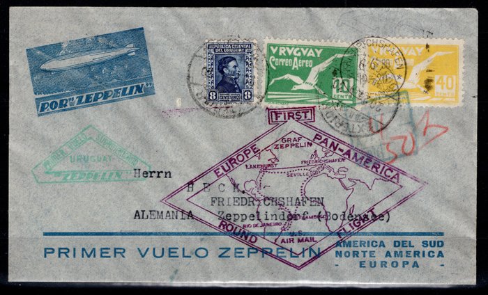 Uruguay 1930 - Zbor dus-întors Zeppelin din Uruguay la Friedrichshafen - Sieger 61 B