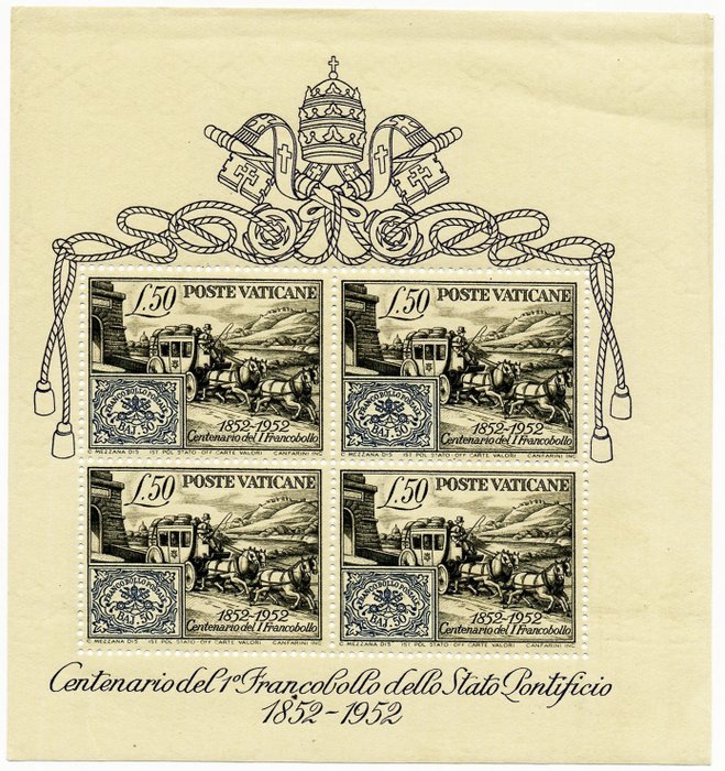 Vatikanstaten 1952/1958 - Hundraårsminnet av de första frimärkena. "Carriage" broschyr + Bryssel broschyr - Sassone F1/2