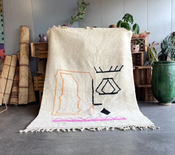 摩洛哥白色抽象现代地毯 - 手工编织柏柏尔地区地毯 - 凯利姆平织地毯 - 280 cm - 195 cm