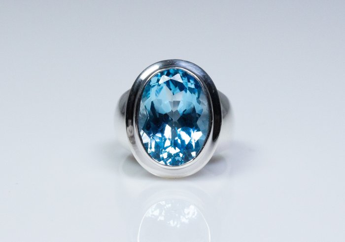 没有保留价 - 14.00 ct blauer Topas (tested) - 戒指 - 925 银 