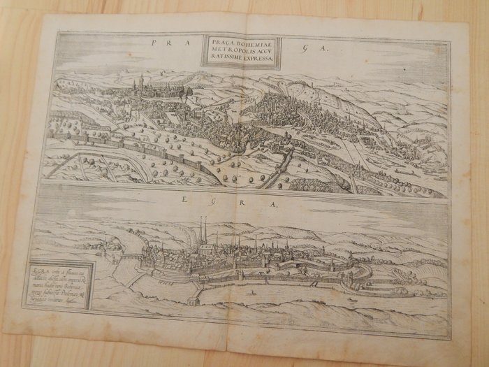欧洲, 地图 - 捷克共和国 / 布拉格 / 埃格拉 (Cheb); Georg Braun / Frans Hogenberg - Civitates Orbis Terrarum - 1581-1600