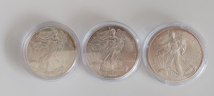 Estados Unidos. 1 Dollar 1997/2003 Liberty, 3x1 Oz (.999)  (Sem preço de reserva)