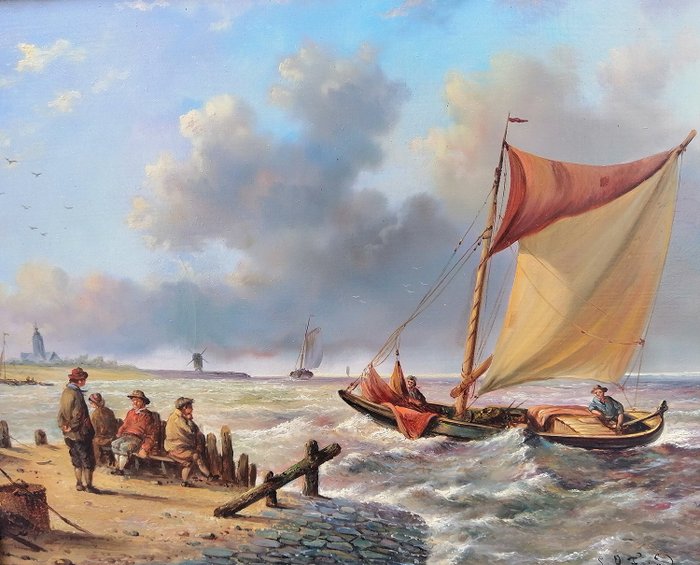 Leon Arie Feijen  ( 1947 ) - De ontstuimige zee van Holland  ca 1900