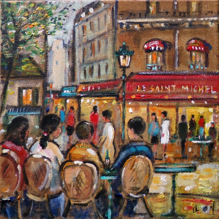 Pascal DENIS dit "ROY". - Paris. Terrasse de bar à Saint-Michel.