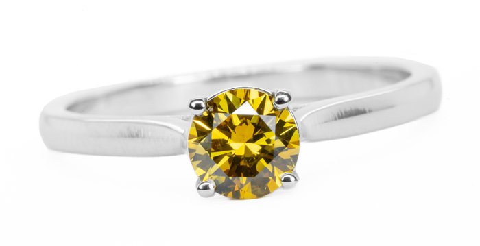 没有保留价 - 戒指 - 18K包金 白金 -  0.60 tw. 黄色 钻石  (天然色彩的) 