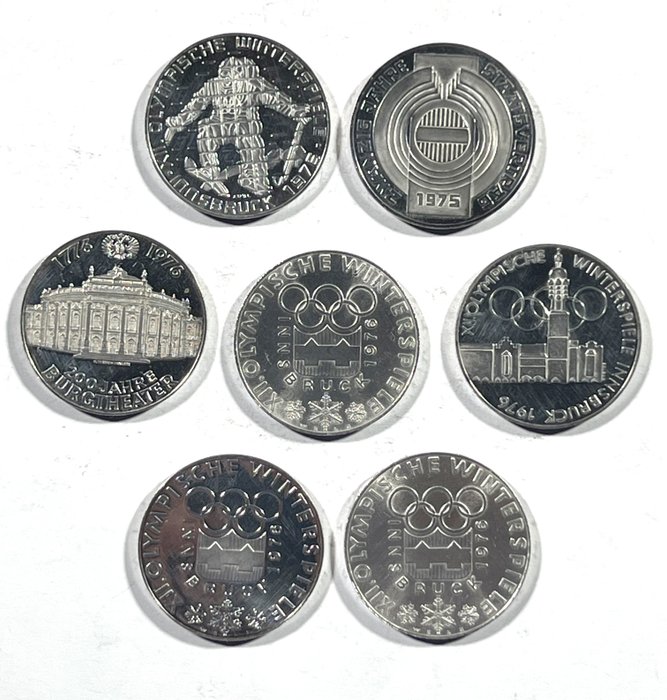 Áustria. 100 Schilling 1975/1977 (7 monete) Proof  (Sem preço de reserva)