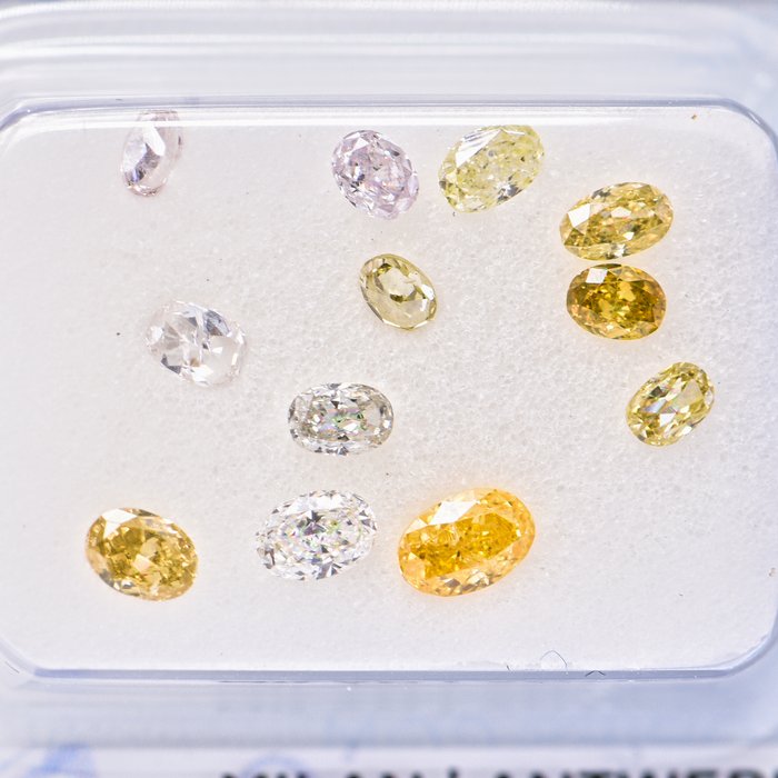 12 pcs Diamant - 0.97 ct - Oval - H - I, Pink, Gray, Yellow, Orange Yellow, Brownish Yellow - VS2 - I1  Excellent VG  **No Reserve Price**