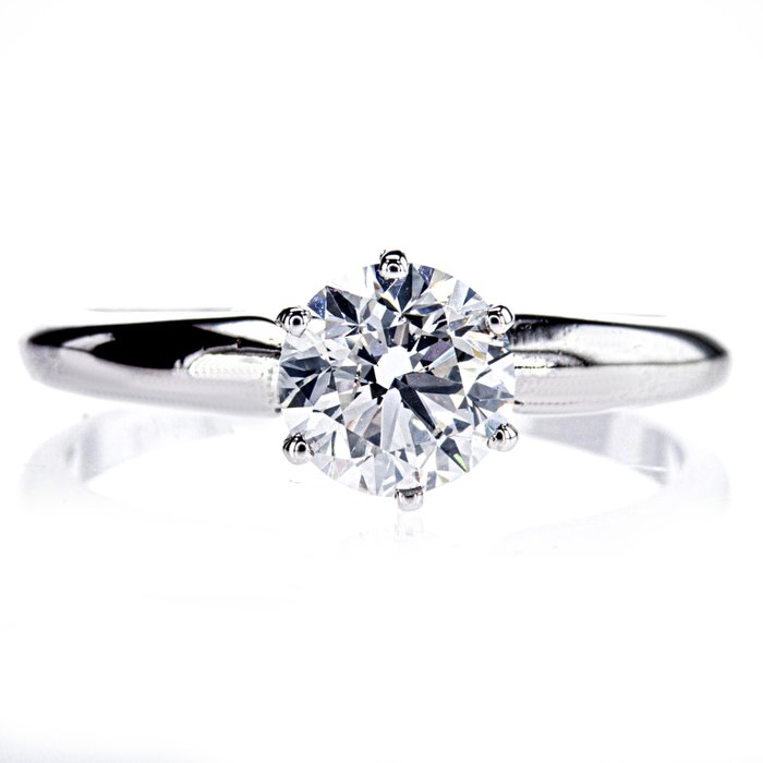 没有保留价 - 1.01 Ct E-F/SI Round Diamond Ring - 订婚戒指 - 14K包金 白金 -  1.01 tw. 钻石  (天然) 