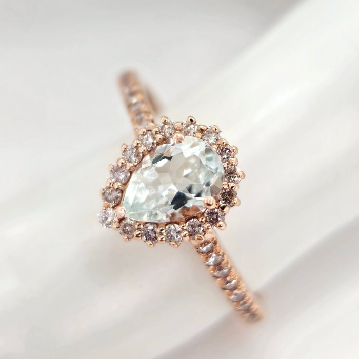 14K包金 玫瑰金 - 戒指 - 0.60 ct 海蓝宝石 - 钻石