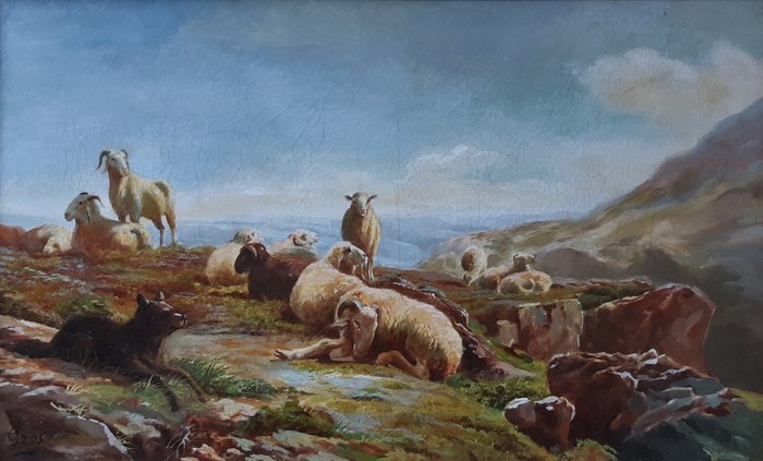 Achille Gros (1851-1911) - Troupeau de moutons