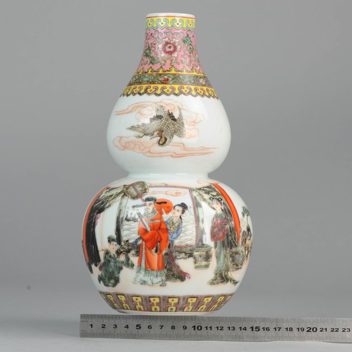 1960 PROC Period Chinese Porcelain Vase China Double Gourd - Teepannu - Posliini