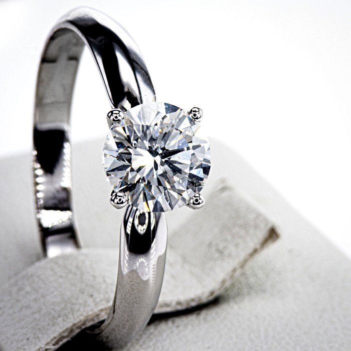 沒有保留價 - 1.02 Ct  Round Diamond Ring - 訂婚戒指 - 14 克拉 白金 -  1.02 tw. 鉆石  (天然) 